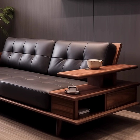 Прямой диван Alice темный орех, кожа, 240*85*75 см