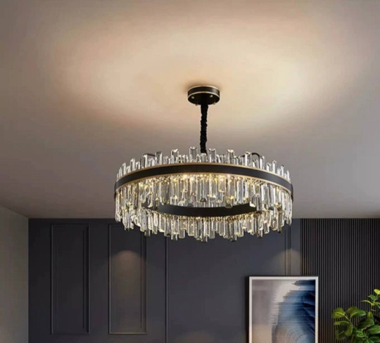 Люстра подвесная BIRGEN 100*23 золото, черный, кристалл, металл, E14.