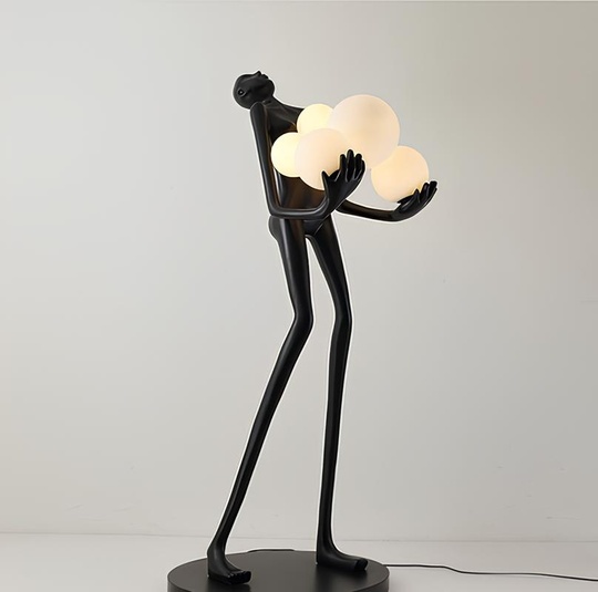 Светильник девушка с шарами, черный торшер - NIM 1,8 м с 6 плафонами из стекла, E27, 60 Вт