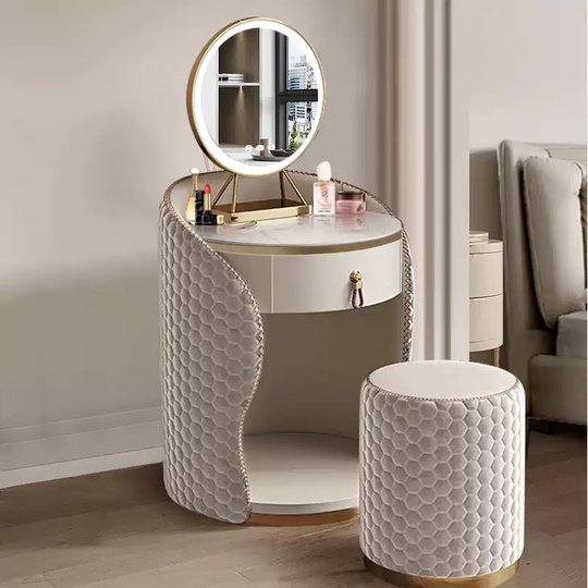 Туалетный столик Light молочный 60×60×73 см с пуфом и зеркалом