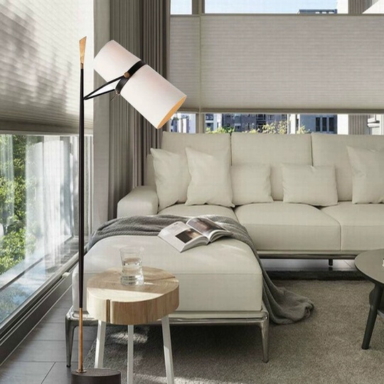 Торшер белый, черный Oleon 40*175, светодиодный, E27, металл, ткань