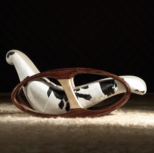 Кресло качалка, серое, Mivica, кожа, 72*140*75 см, итальянский стиль