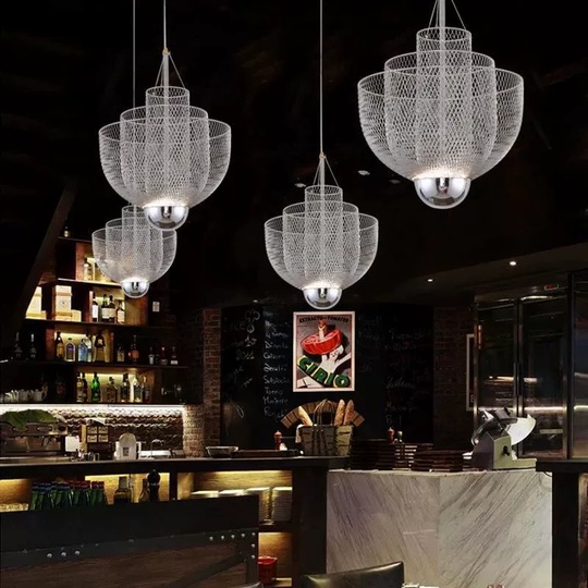 Люстра подвесная, серебро, металл-сетка, GWEN 45*57, металл, LED.