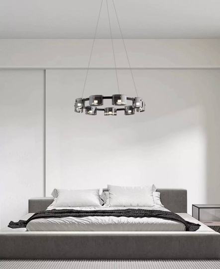 Люстра подвесная, черный, стекло, MELLIFLUOUS 100*17, металл, G9.