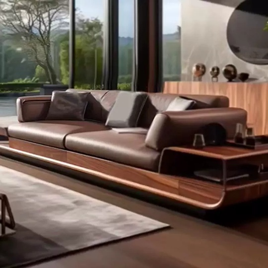 Прямой диван Hill темный орех, кожа, 240*85*72 см