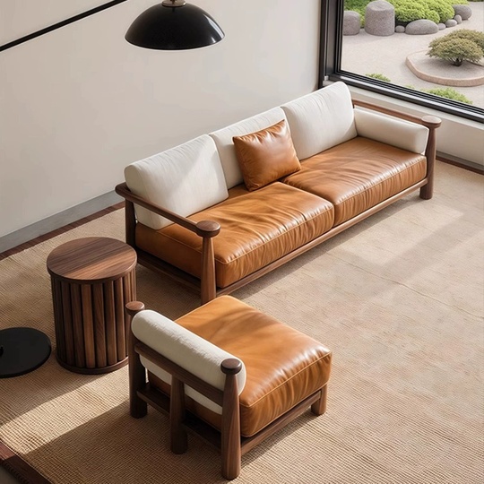 Прямой диван Chloe темный орех, кожа, 230*100*78 см