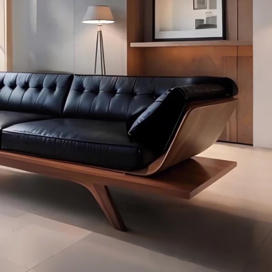 Прямой диван King темный орех, кожа, 280*85*85 см