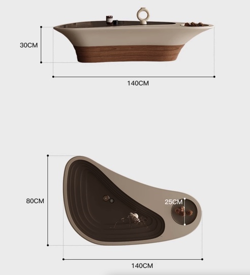 Журнальный стол Abyss Aircraft Carrier, в стиле ваби-саби, кремовый, 140х80х30 см.