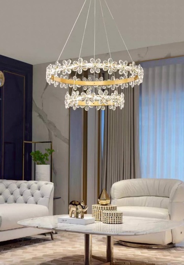 Люстра подвесная, золото, хрусталь, FERGUS 80*100, металл, LED