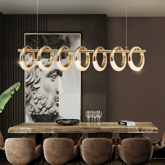 Светильник подвесной золотой Elenthos, металл, трос 100 см, 110*21 см, LED