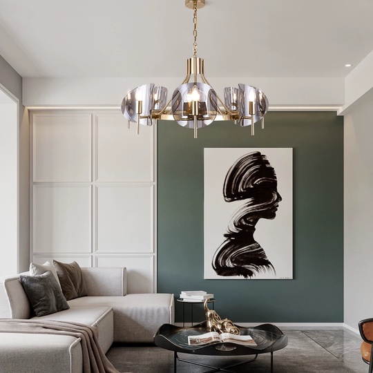 Светильник подвесной золотой Ovelopia, металл, стекло, трос 50 см, 80*45 см, Е14