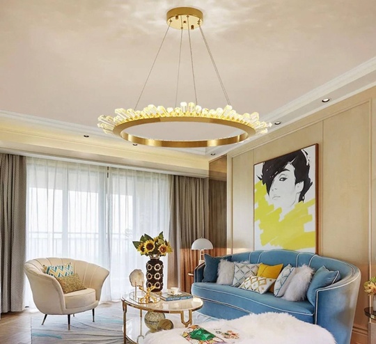 Люстра подвесная, золото, кристалл, KESTER 40*12 металл, LED.