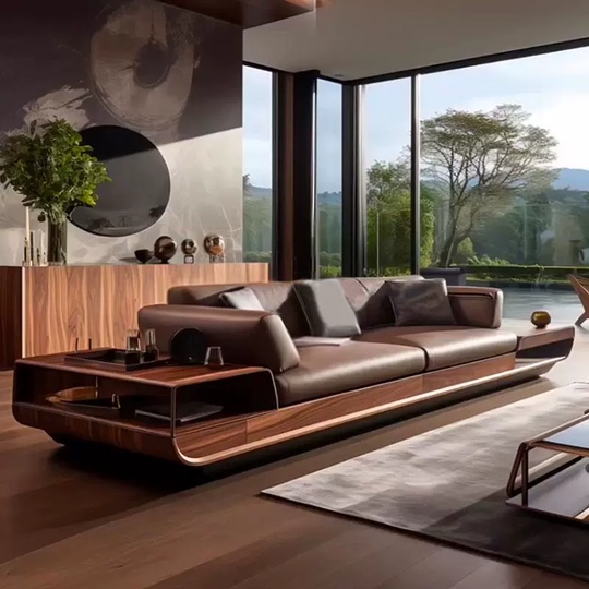 Прямой диван Hill темный орех, кожа, 240*85*72 см