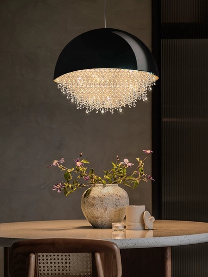 Люстра подвесная, серебро, черный, кристалл, SALENA BLACK 50*57 металл, LED.