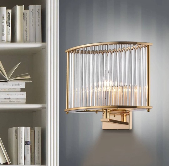 Настенный светильник, БРА WAYNE 30*28, золото, прозрачный, стекло, металл, Е14.