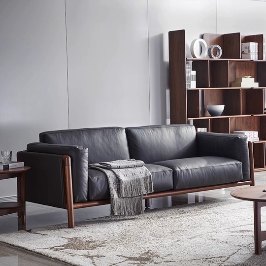 Прямой диван Andy темный орех, кожа, 170*93*74 см