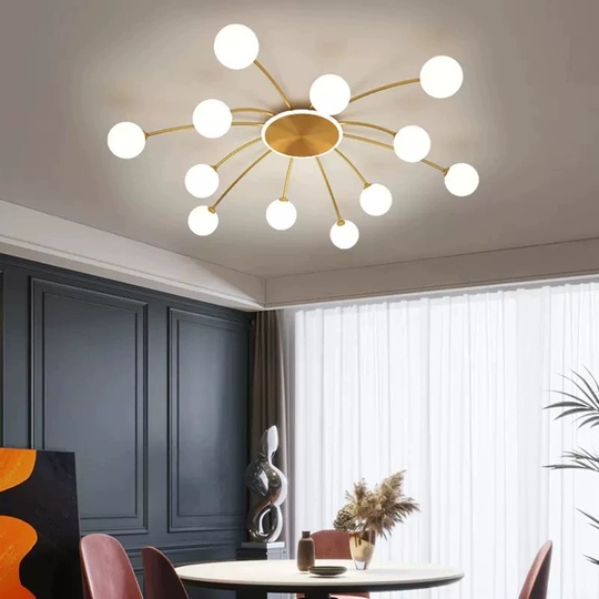 Люстра золотая Unevio, металл, стекло матовое, 80*17 см, светодиодная, LED, G9