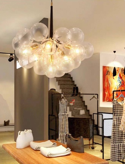 Люстра подвесная, черный, стекло, ABRAHAN 65*70, металл, Е27