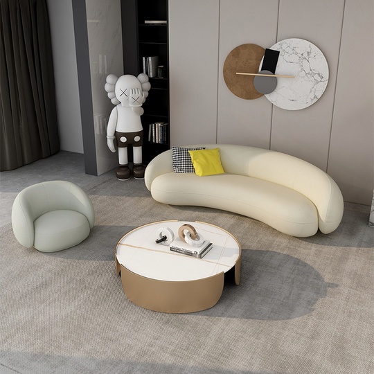 Прямой диван белый Galanti. Ткань из овечьего флиса с деревом, нераскладной, 240х118х68