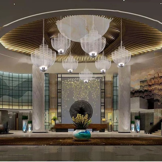 Люстра подвесная, серебро, металл-сетка, GWEN 60*74, металл, LED.