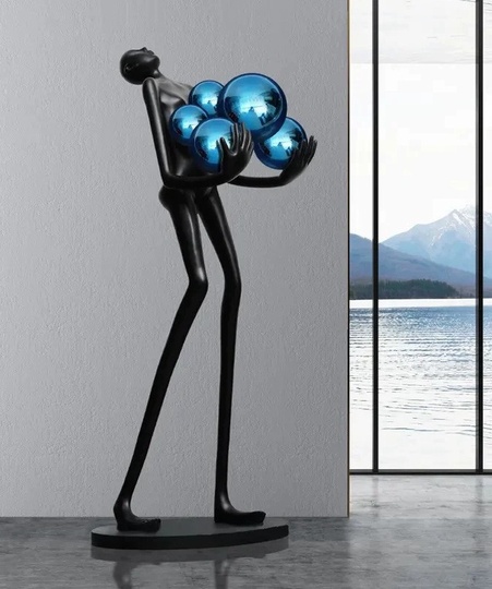 Торшер человек с синими шарами черный NIM, 80*42*180 см, LED, E27*6, смола со стекловолокном, 24 Вт
