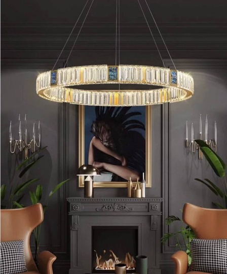 Люстра подвесная CEREN 100*150 золотой, хрусталь, металл, LED.