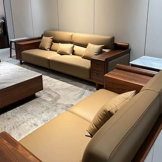 Прямой диван Turner темный орех, кожа, 230*91*90 см