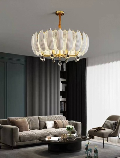 Люстра подвесная, золото, стекло, хрусталь, FELIX 100*42 металл, E14.