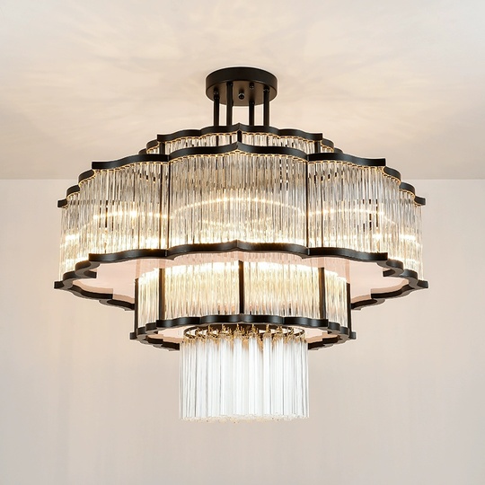 Люстра подвесная, черный, стекло, AYCAN 80*60, металл, E14.