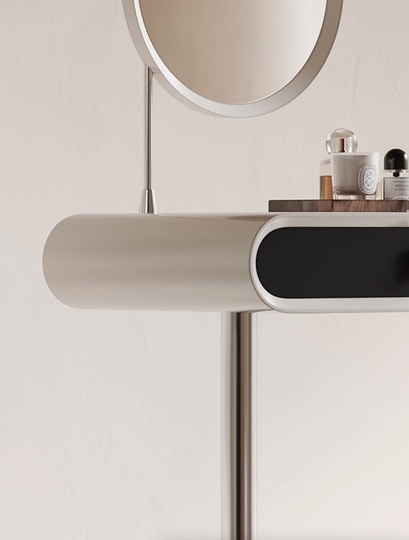 Дизайнерский туалетный столик Nick Stool в итальянском стиле, кремовый цвет, с пуфиком и зеркалом, 60х40х75 см.