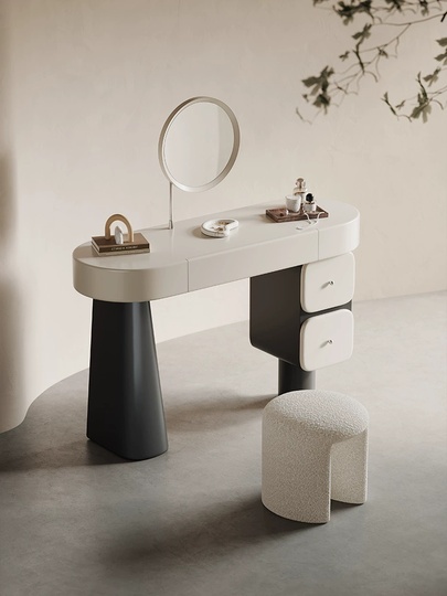 Туалетный столик Seuler, кремовый цвет, с пуфиком и зеркалом, 120х40х75 см, итальянский стиль.