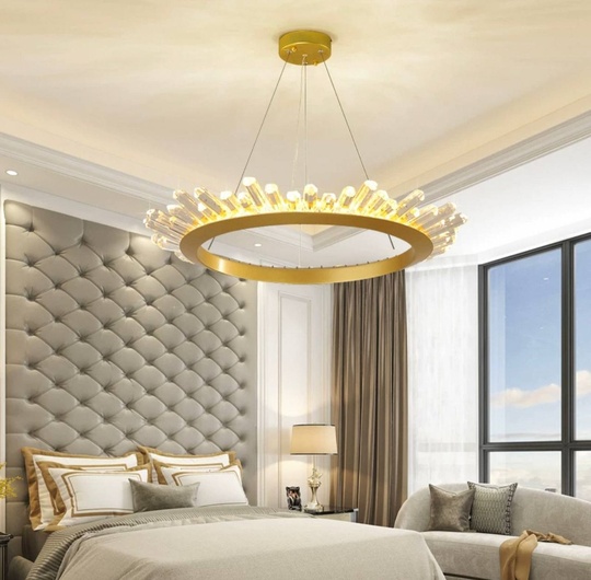 Люстра подвесная, золото, кристалл, KESTER 50*15 металл, LED.