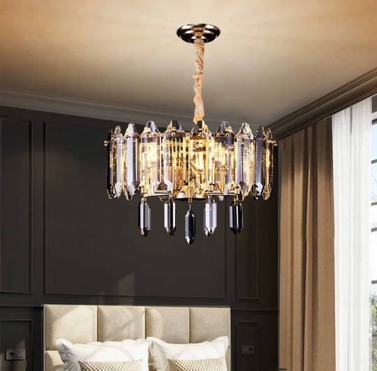 Люстра подвесная ALAGEYIK 52*32 дымчатый, кристалл, металл, Е14.