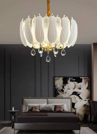 Люстра подвесная, золото, стекло, хрусталь, FELIX 100*42 металл, E14.