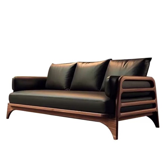 Прямой диван Louis темный орех, кожа, 200*80*70 см