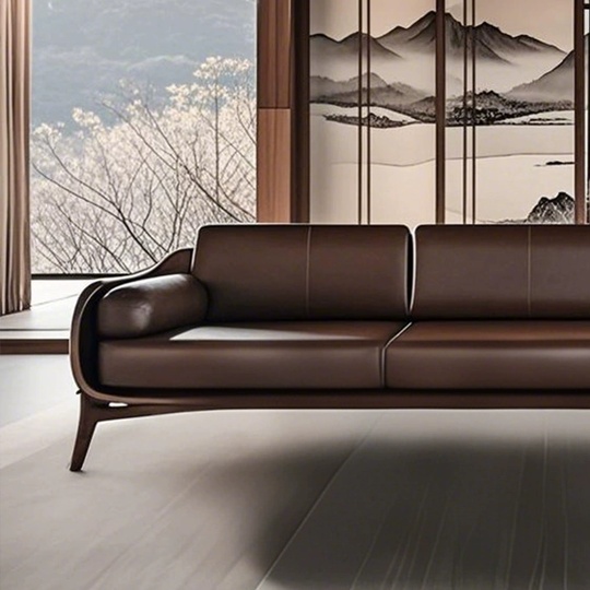 Прямой диван Daisy темный орех, кожа, 240*85*80 см