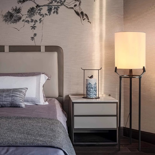 Торшер, черный, белый Lanton 48*164, светодиодный, E27, металл, ткань