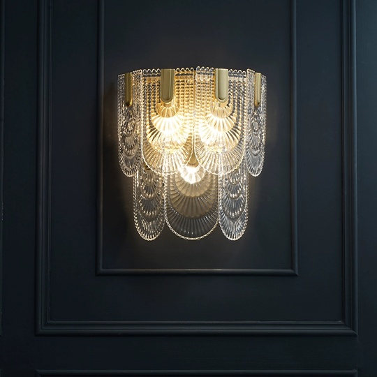 Настенный светильник, БРА WALT 33*38, медный, прозрачный, стекло, металл, Е14.