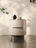 Круглая прикроватная тумбочка, кремовый цвет, 2 ящ., 40х46 см.