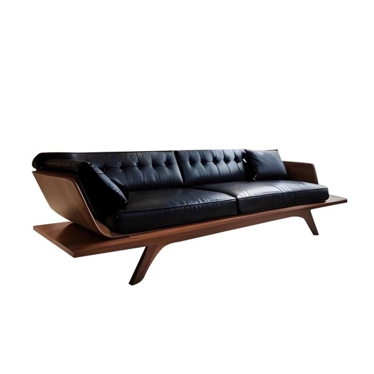 Прямой диван King темный орех, кожа, 280*85*85 см