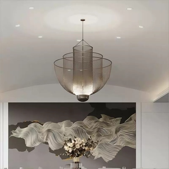 Люстра подвесная, серебро, металл-сетка, GWEN 45*57, металл, LED.