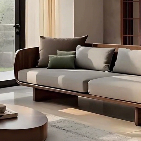 Прямой диван Angela темный орех, кожа, 240*85*75 см