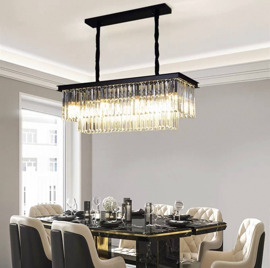 Люстра подвесная, черный, кристалл, GRETA 60*28, металл, E14.