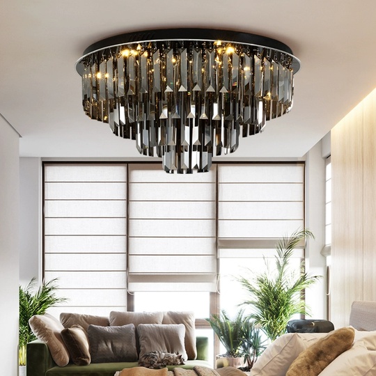 Потолочный светильник, хром, дымчатый, хрусталь, CLARK 50*30 металл, Е14.