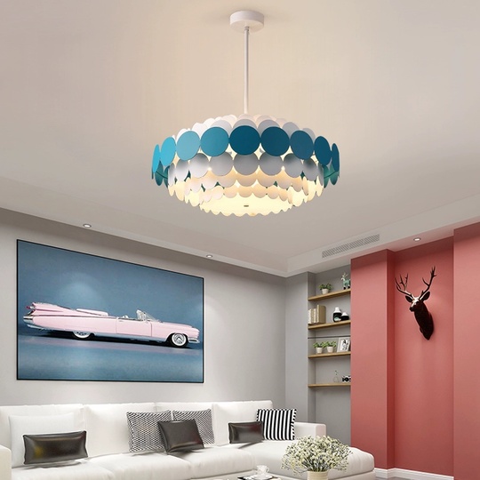 Люстра подвесная, синий, белый, ПММА, ADLAI 40*80, металл, G9