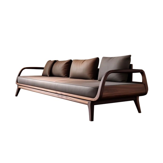 Прямой диван Phillips темный орех, кожа, 200*85*80 см
