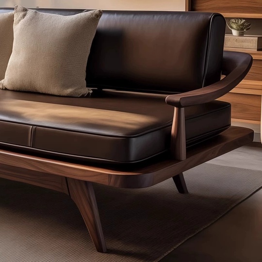 Прямой диван Joy темный орех, кожа, 200*85*80 см