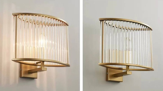 Настенный светильник, БРА WAYNE 30*28, золото, прозрачный, стекло, металл, Е14.