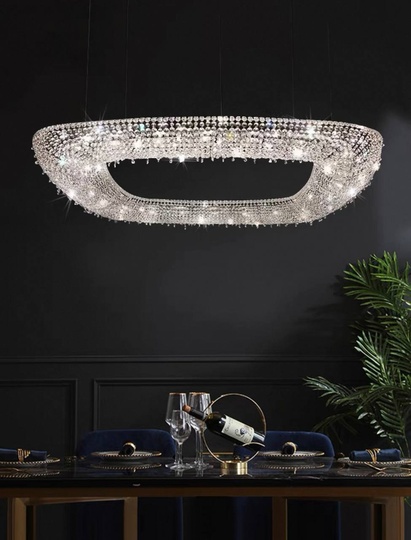 Люстра подвесная, серебро, хрусталь, SUSAN 100*100*28 металл, G9.