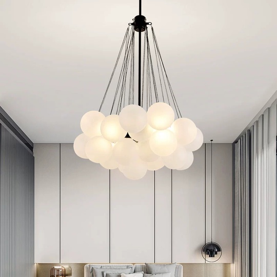 Люстра подвесная, матовый черный, стекло, ABELARD BLACK 40*100, металл, Е27